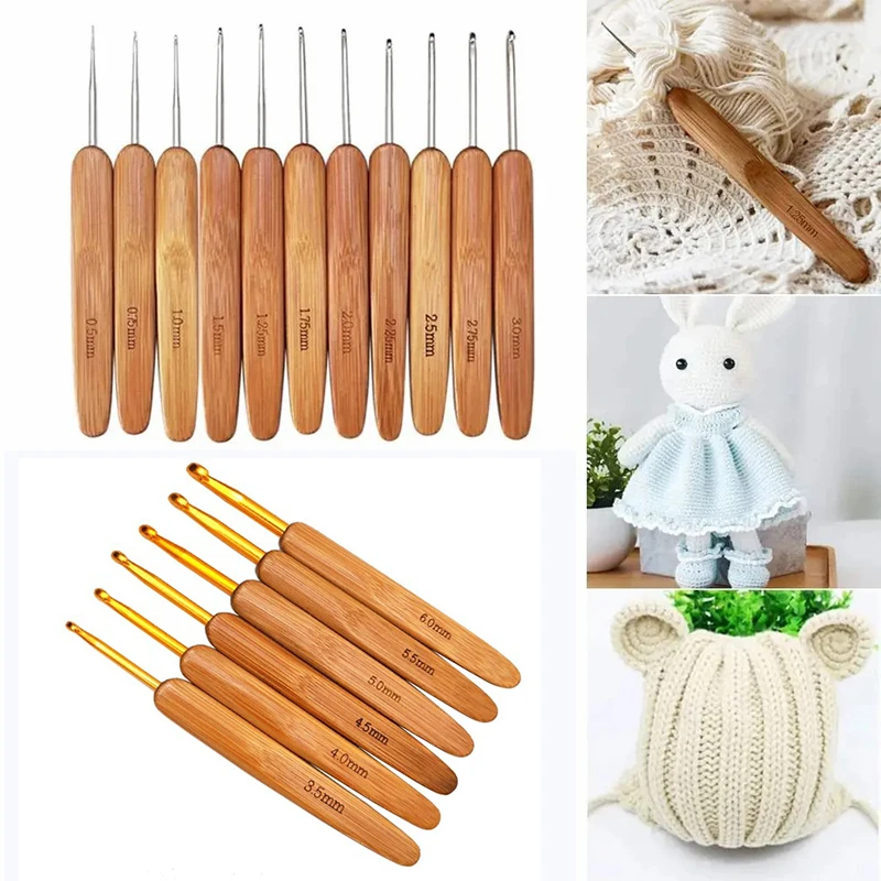 Handgefertigter Häkelhaken mit Bambusgriff, Häkel-DIY-Werkzeug, Nähzubehör, Spitzenweberei, Handnadel, 0,5mm-6,0mm