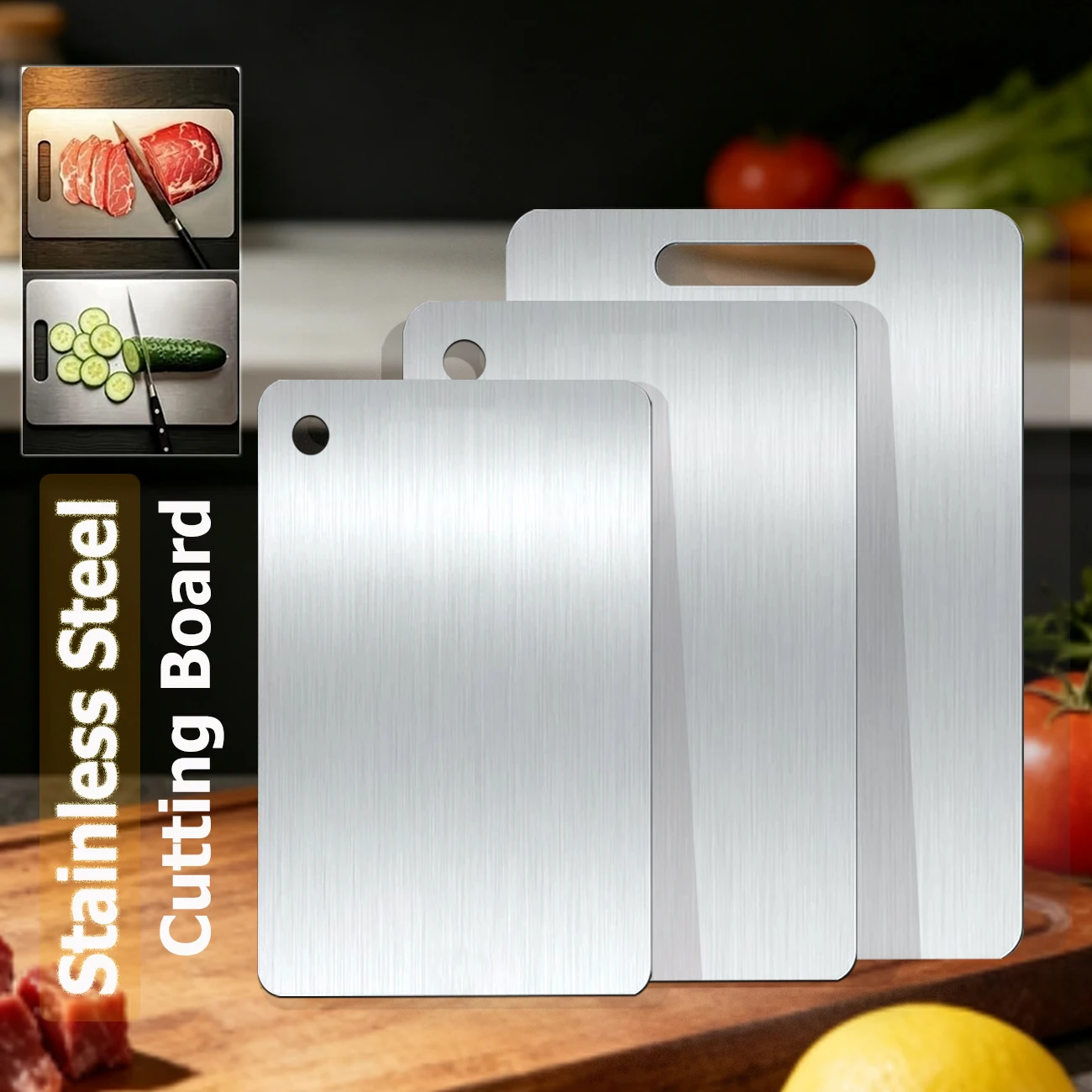 

Stainless Steel Cutting Boards Multi-Purpose Double Sided Chopping Boards for Cutting Meat Fruit and Vegetable Food Grade Board