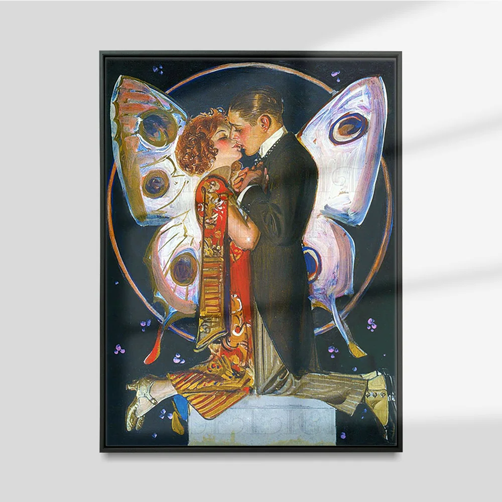 Butterfly Couple J.C. Leyendecker Vintage Poster Lovers Kiss Embrace Canvas Painting Print Antique Wall Art Picture Home Decor