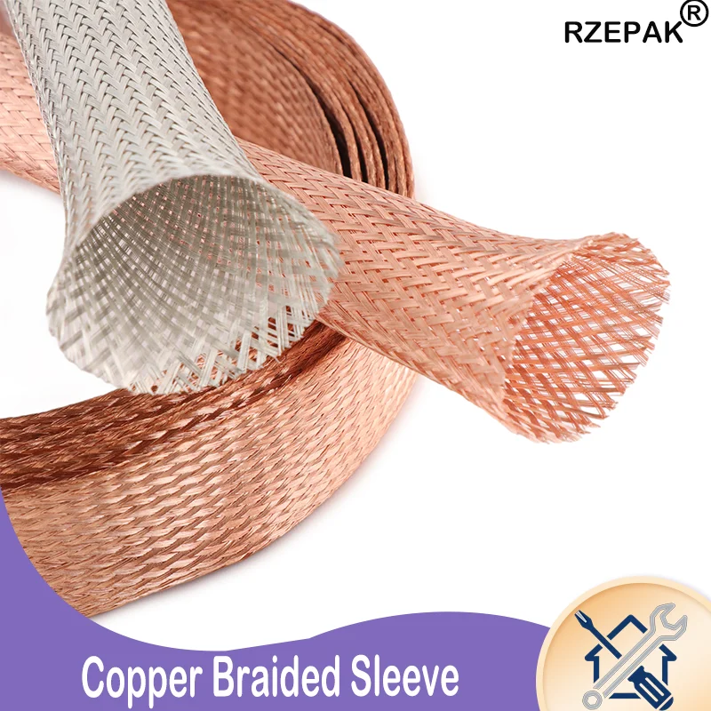 1/3/8/15M Copper Braided Sleeve Tinned Plating 2-28 mm Expandable Metal Sheath Screening Signal Wire Cable Shielded