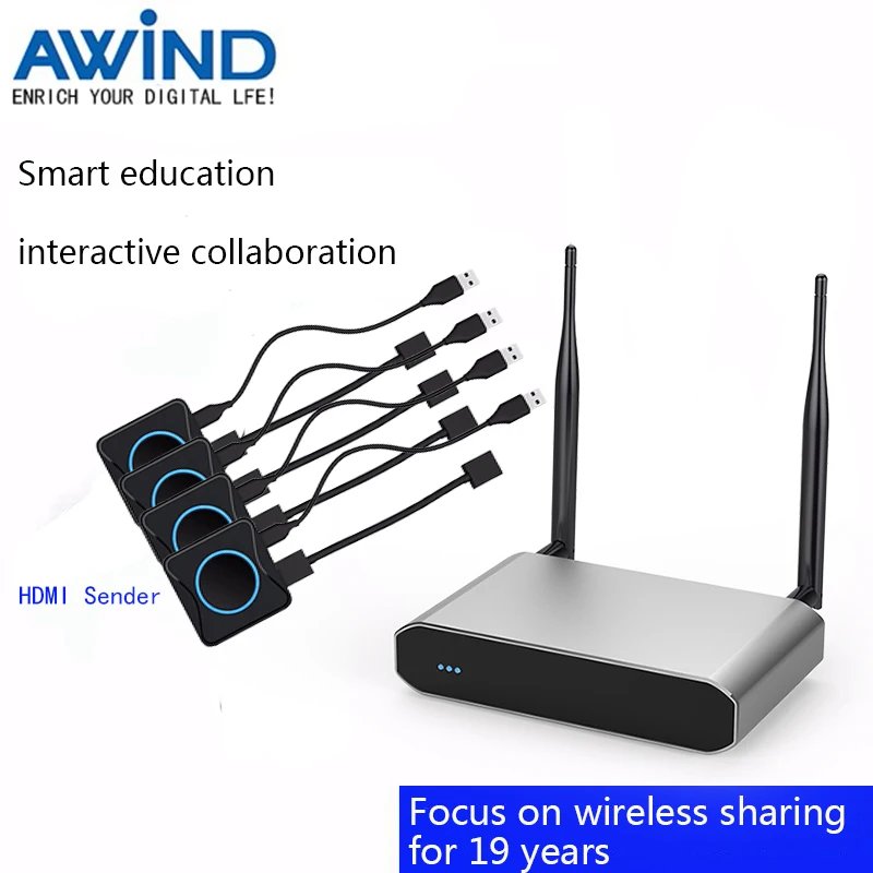 Awind wireless presentation system supports 9 screen splits, multi-mobile and tablet computer interaction and collaboration