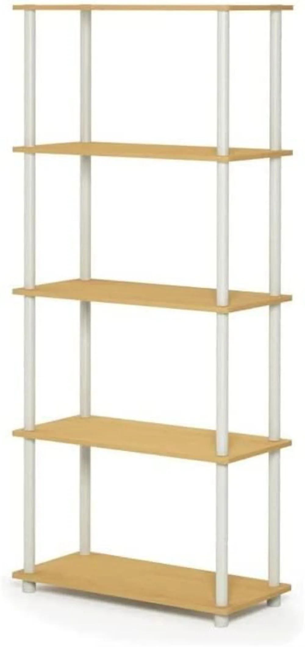 

Furinno Turn-N-Tube 5-Tier Multipurpose Shelf / Display Rack / Storage Shelf / Bookshelf, Round Tubes, Beech/White