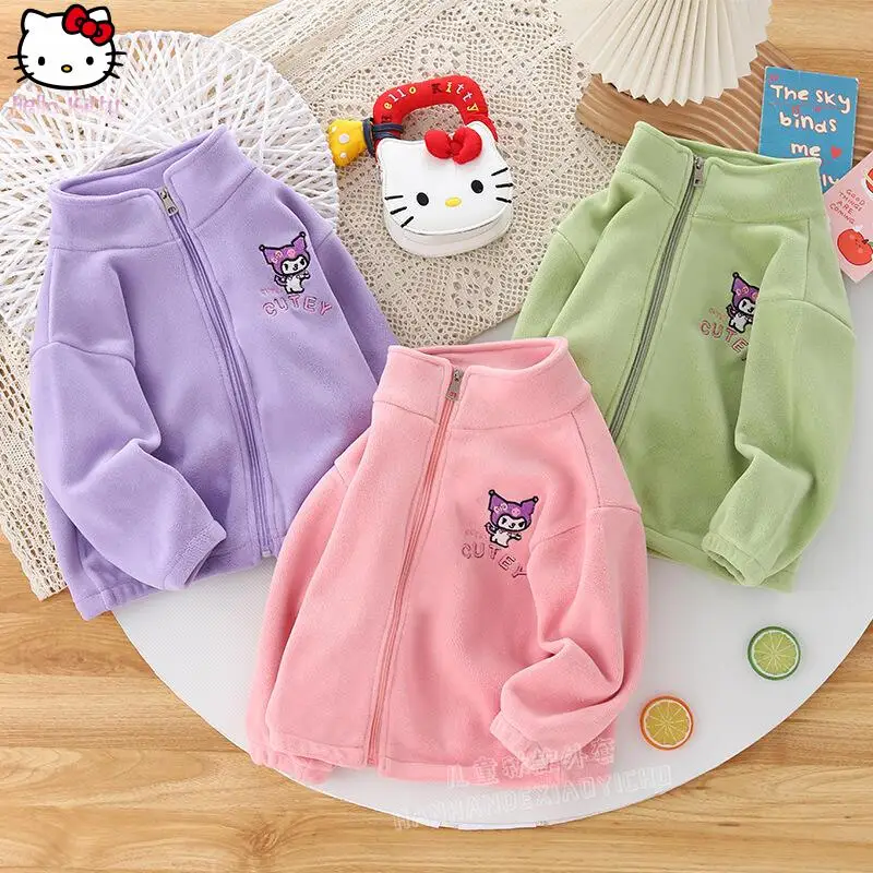

Anime Sanrio Children Kuromi Thick Casual Coat Cartoon Kawaii Girls' Warm Coat Long Sleeve Versatile Skin Friendly Comfort Tops
