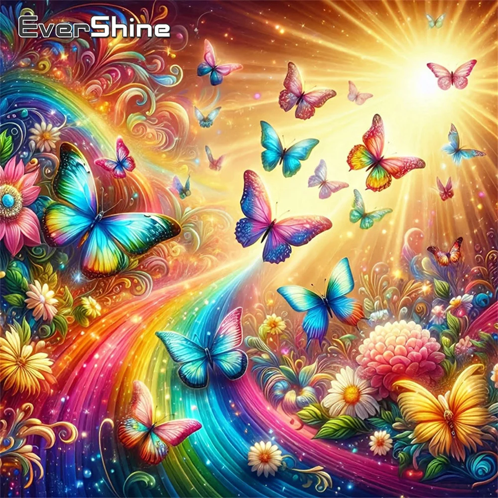 Evershine Mond-Diamant-Stickerei Landschaft Vollquadrat-Gemälde Schmetterling Strass-Bild Mosaik-Blumen Wanddekoration