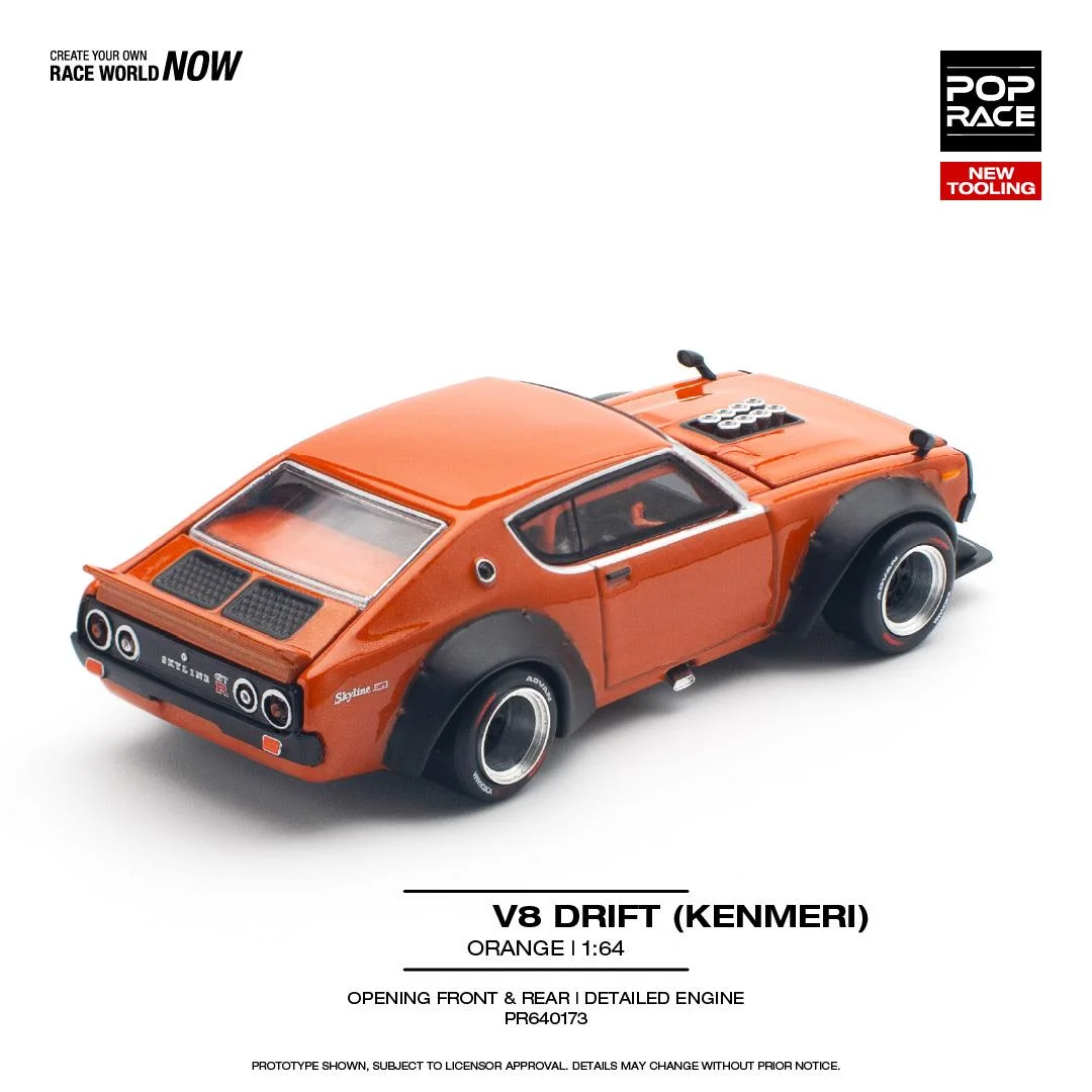 POPRACE 1/64 PR640173 KPGC10 Kenmeri V8 Drift Modified Orange Alloy Car Model