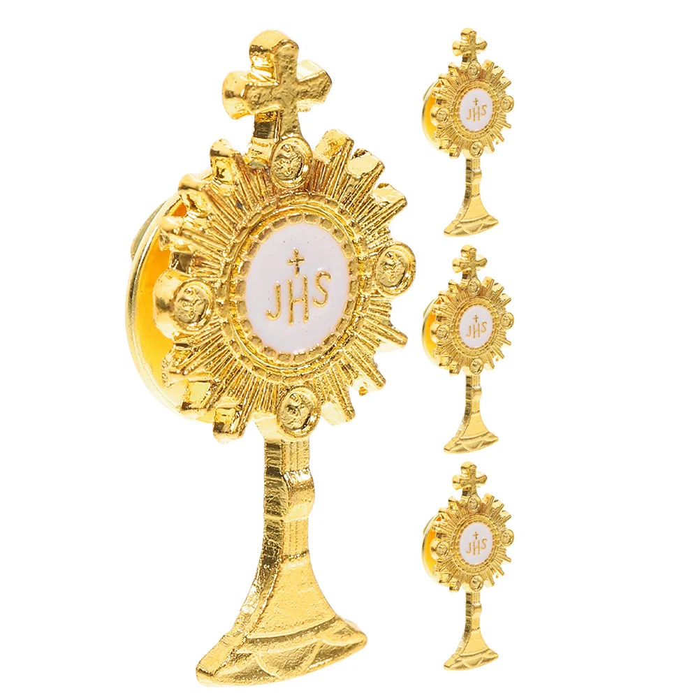 

4Pcs Catholic Lapel Pins Cross Design Durable Zinc Alloy Religious Breastpins for First Communion Party Dress