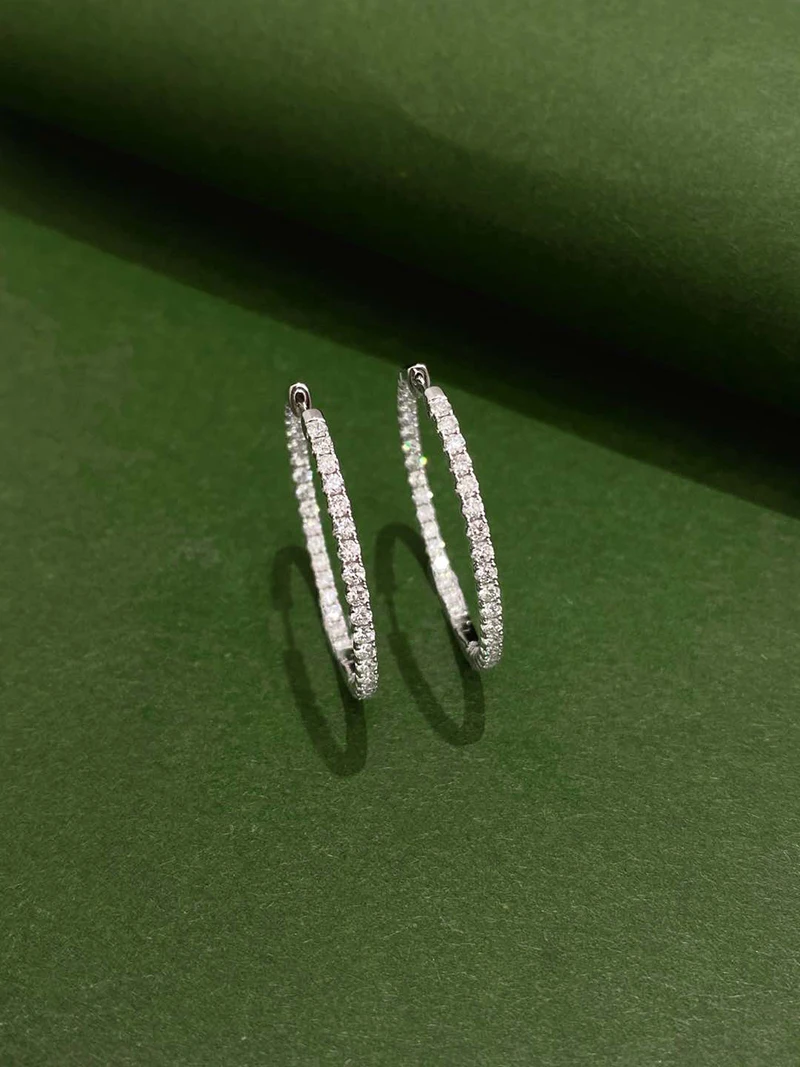 LUOWEND 100% 18K White Gold Earrings Luxury Simple Style 1.80carat Real Natural Diamond Hoop Earrings for Women Fine Jewelry