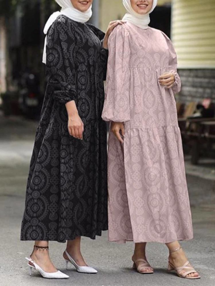 Autumn Morocco Muslim Dress Women Print Abaya Kaftans Casual Evening Dresses Woman Turkey Islam Long Dress Robe Femme Vestidos