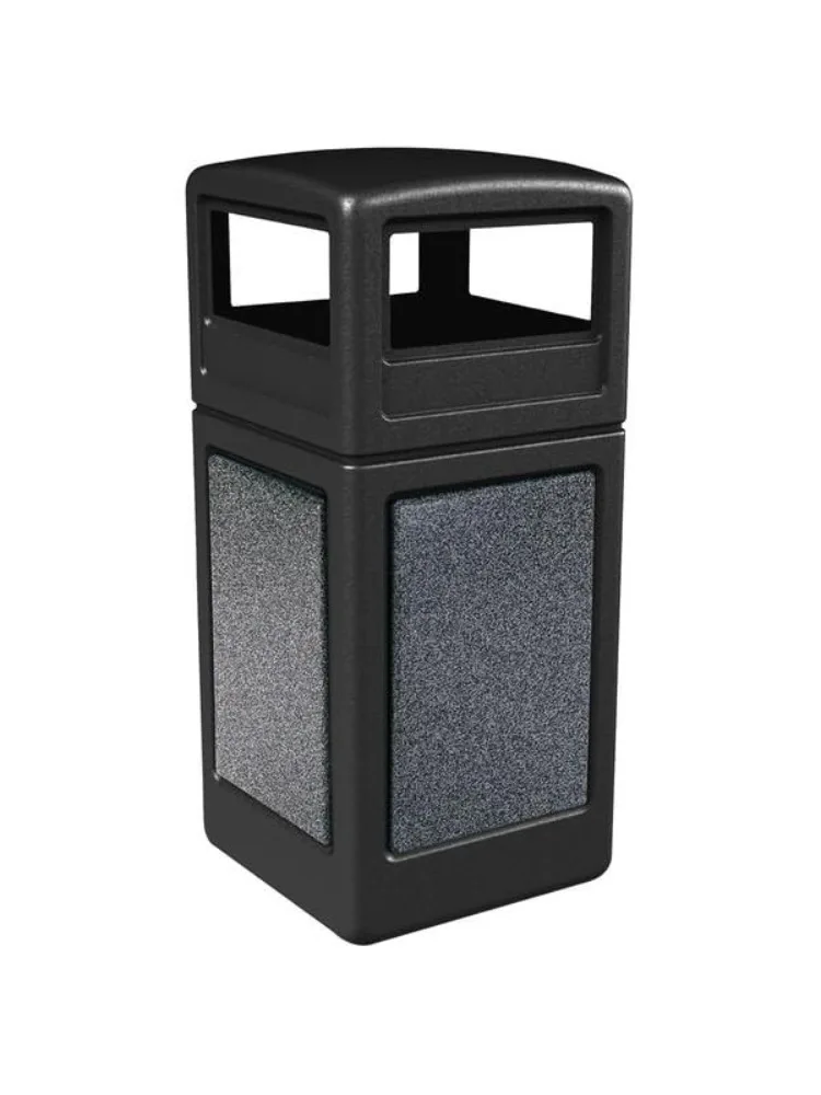 

42 Gallon Black Square Trash Receptacle with Pepperstone Panels and Dome Lid, Commercial Garbage Bin, Indoor and Outdoor Waste R
