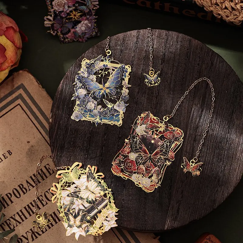 1 шт., металлическая закладка в стиле ретро с бабочкой, студенческий подарок, цветочная живопись, закладка, школьные канцелярские товары для учителей, офиса, учебы