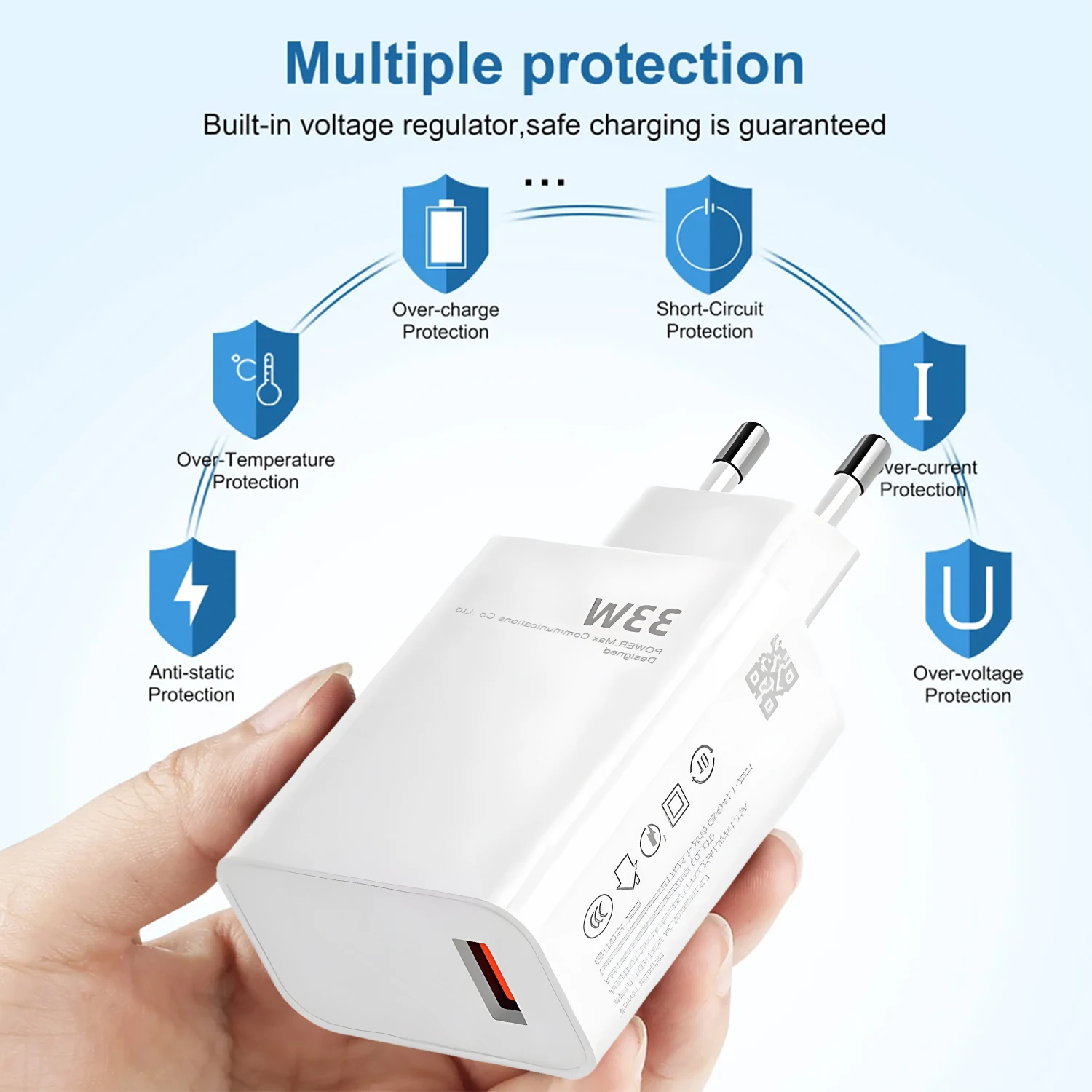 EU/US 33W Quick Charging Phone Chargers USB Type C Wall Charger Plugs for Samsung Xiaomi Redmi Huawei High-speed Phone Adapter - náhled 4