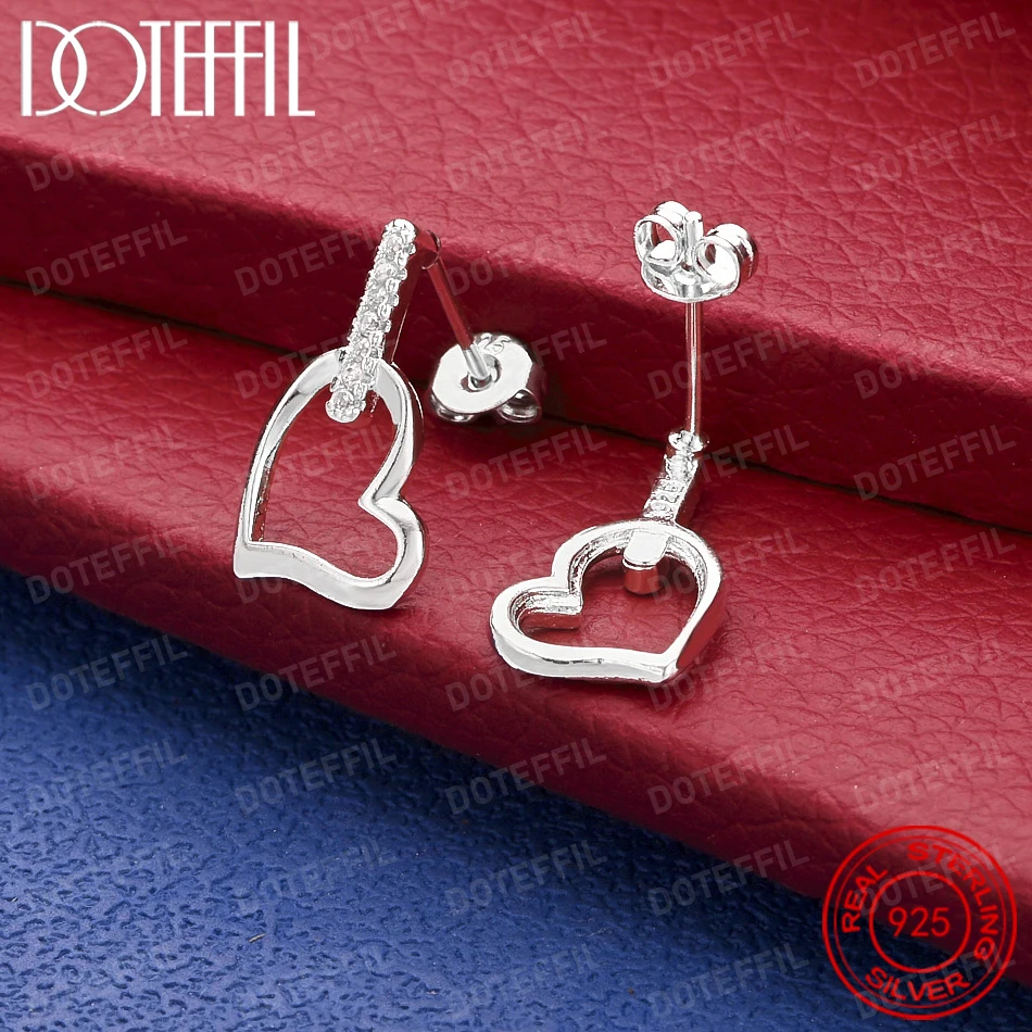 Exquisite 925 Sterling Silber Herzförmige Zirkonia-Ohrringe für Damen, Modischer Party- und Hochzeitsschmuck, Geschenkidee