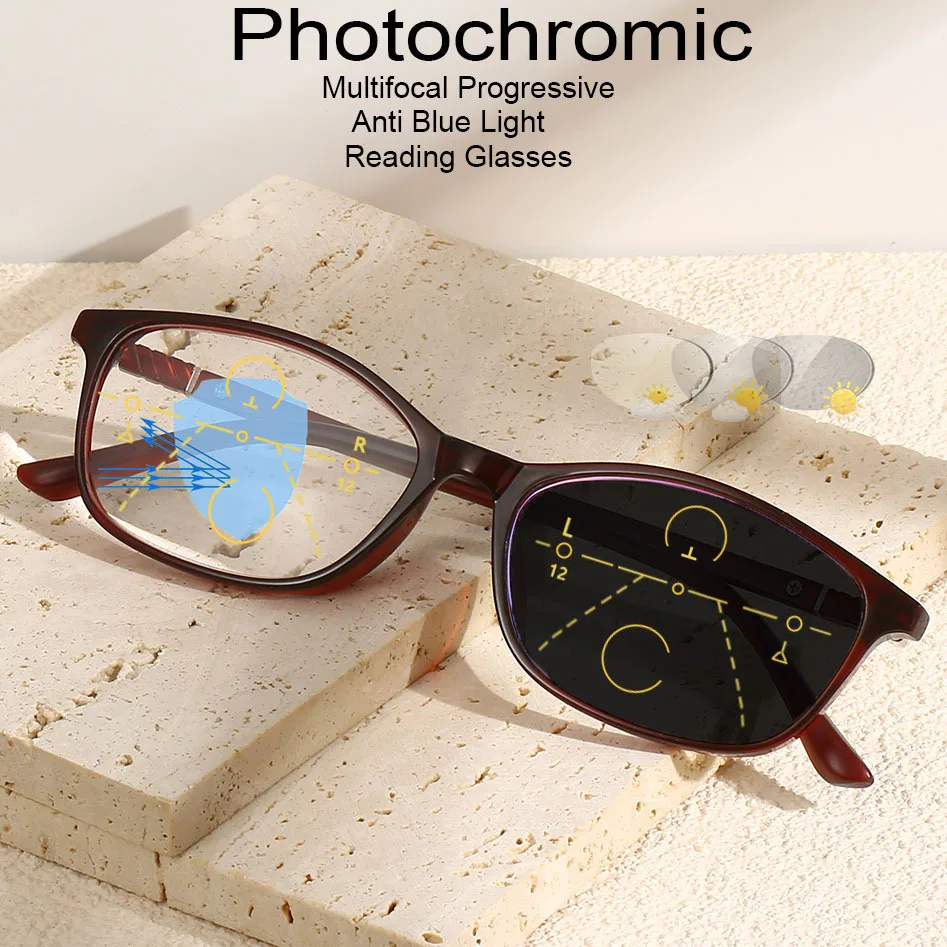 

Photochromic Reading Glasses Men Women Progressive Multifocal Eyeglasses Smarth Anti-Blue Light Eyewear Sun Reading Glasses