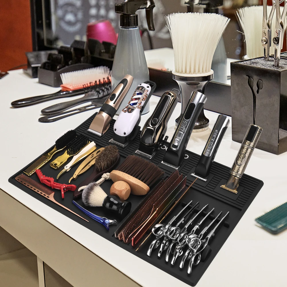 

Silicone Heat Resistant Magnetic Tray for Barber Tools, Scissors Holder & Clipper Storage Slot, Salon Stylist Organizer Mat