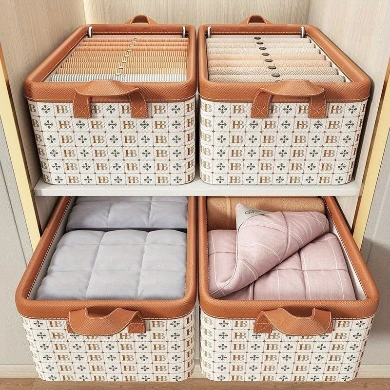 

1/2pcs Folding Steel Frame Storage Box Multifunctional Clothing Blanket Toys Household Dust Storage Basket Space Saving Wardrobe
