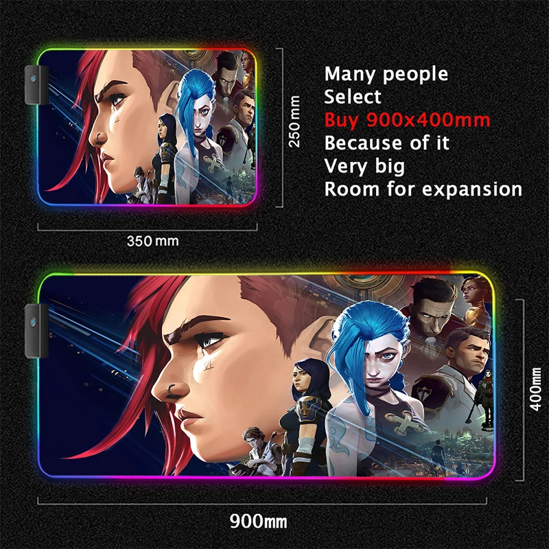 Drop Shipping JINX RGB Led Mouse Pad Arcane Non-slip Large MousePad VI Gaming Accessories Rugs Mouse Mat Keyboard LOL Desk Mat