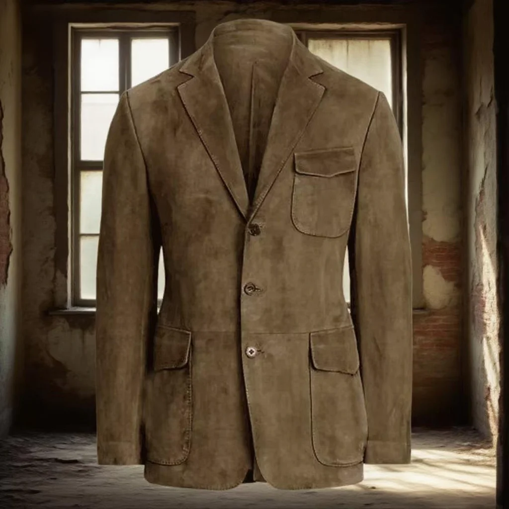 

Mens Suede Like Blazer Jacket Design Pocket Single Breasted Notch Lapel Casual Jacket Fashion Slim Fit Comfort Elegant Men Coats