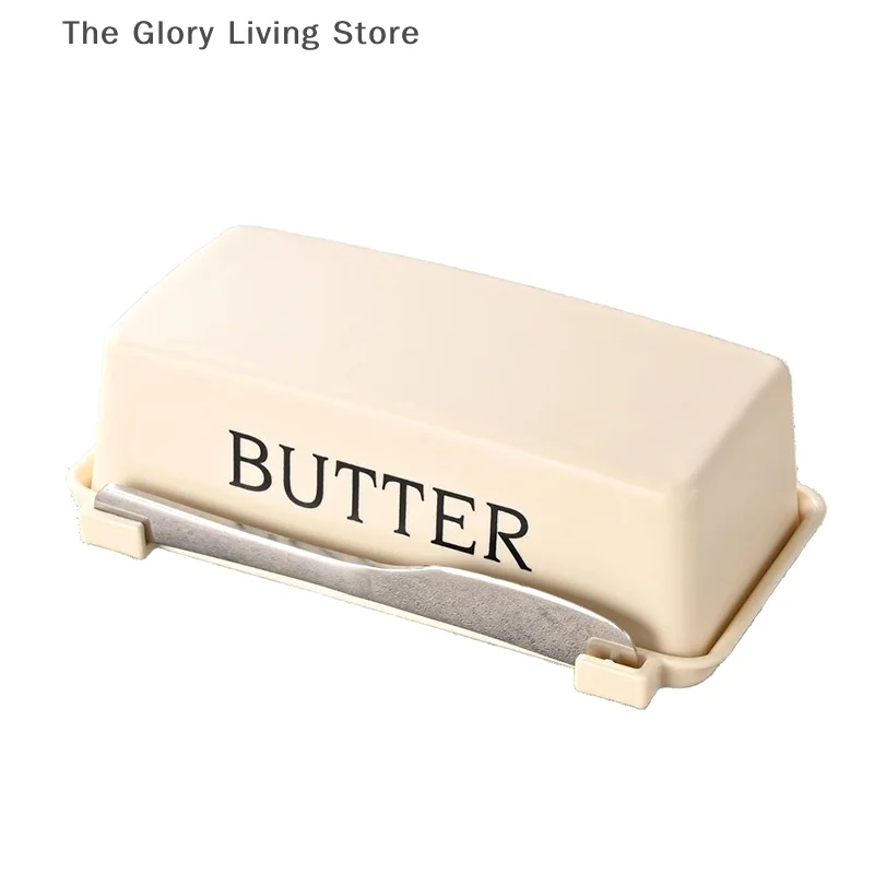 Caja contenedor de queso y mantequilla; Almacenamiento en encimera; Viene con tapa y cuchillo para un fácil almacenamiento en frigorífico.