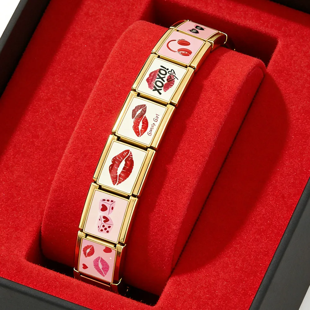2026 Red Lips Pizza Headset Chili Poker Italienischer Charm Link passend für 9 mm Edelstahl-Armbandherstellung DIY-Schmuckperlen Weihnachtsgeschenk – Detail 4