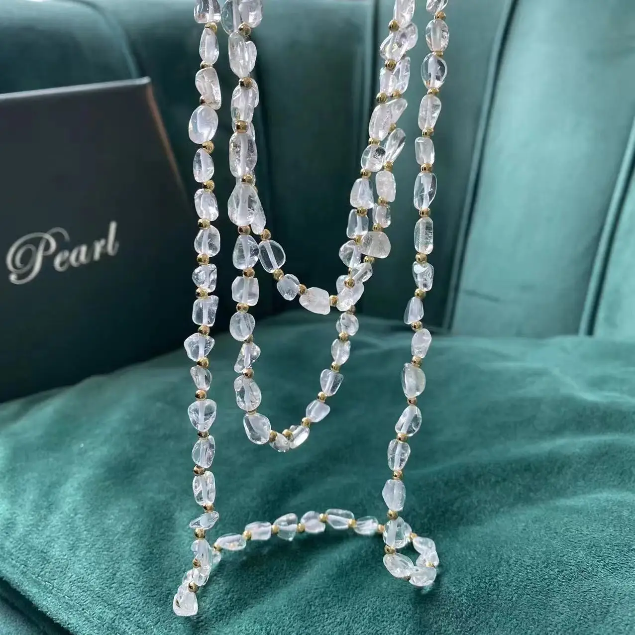 

Natural white crystal necklace long chain wear more 160cm simple cold light luxury gifts ins style