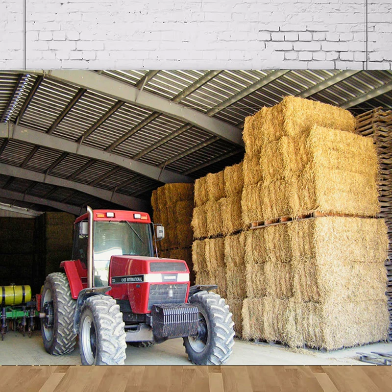 Photography Backdrop Farm Barn Countryside Old Tractor Hay Bales Fall Harvest Background Autumn Themed Party Decoration Poster