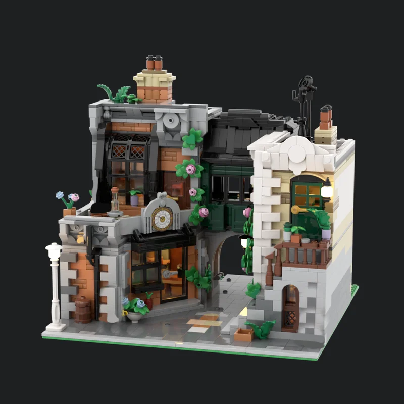 

2210PCS Hot Selling City Street View MOC Community Square Antique Store Apartment Cafe shop model creative ideas Toy Puzzle Gift