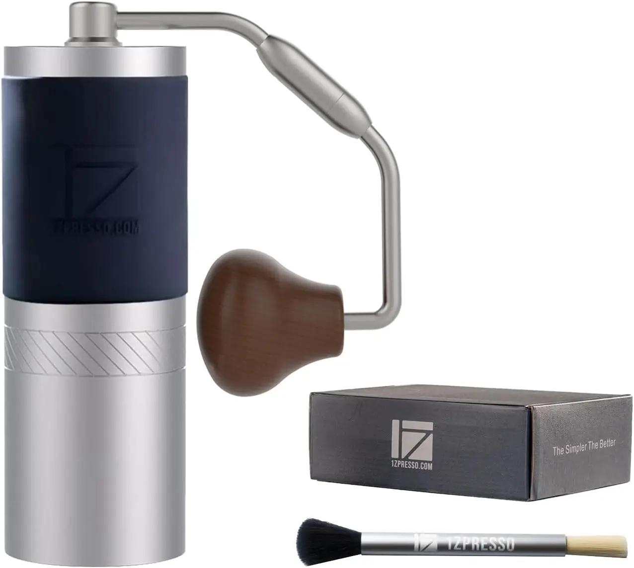 

Manual Coffee Grinder Silver 35g Capacity with Stainless Steel Conical Burr - Internal Adjustable Setting