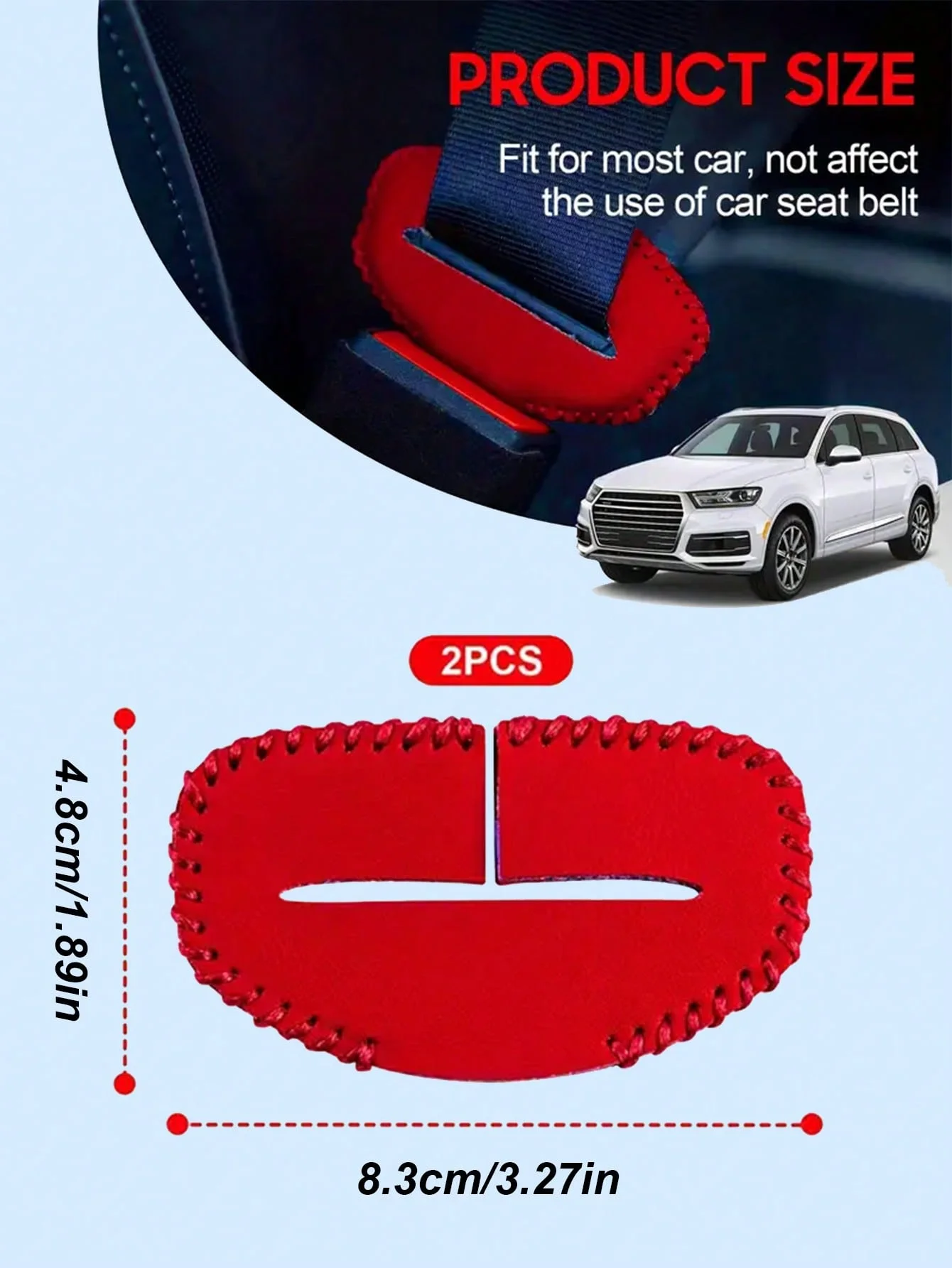 2個のPUレザーシートベルトバックルプロテクター - 傷つきにくい、快適な車のシートベルトインサートプロテクター、ステッチエッジ付き