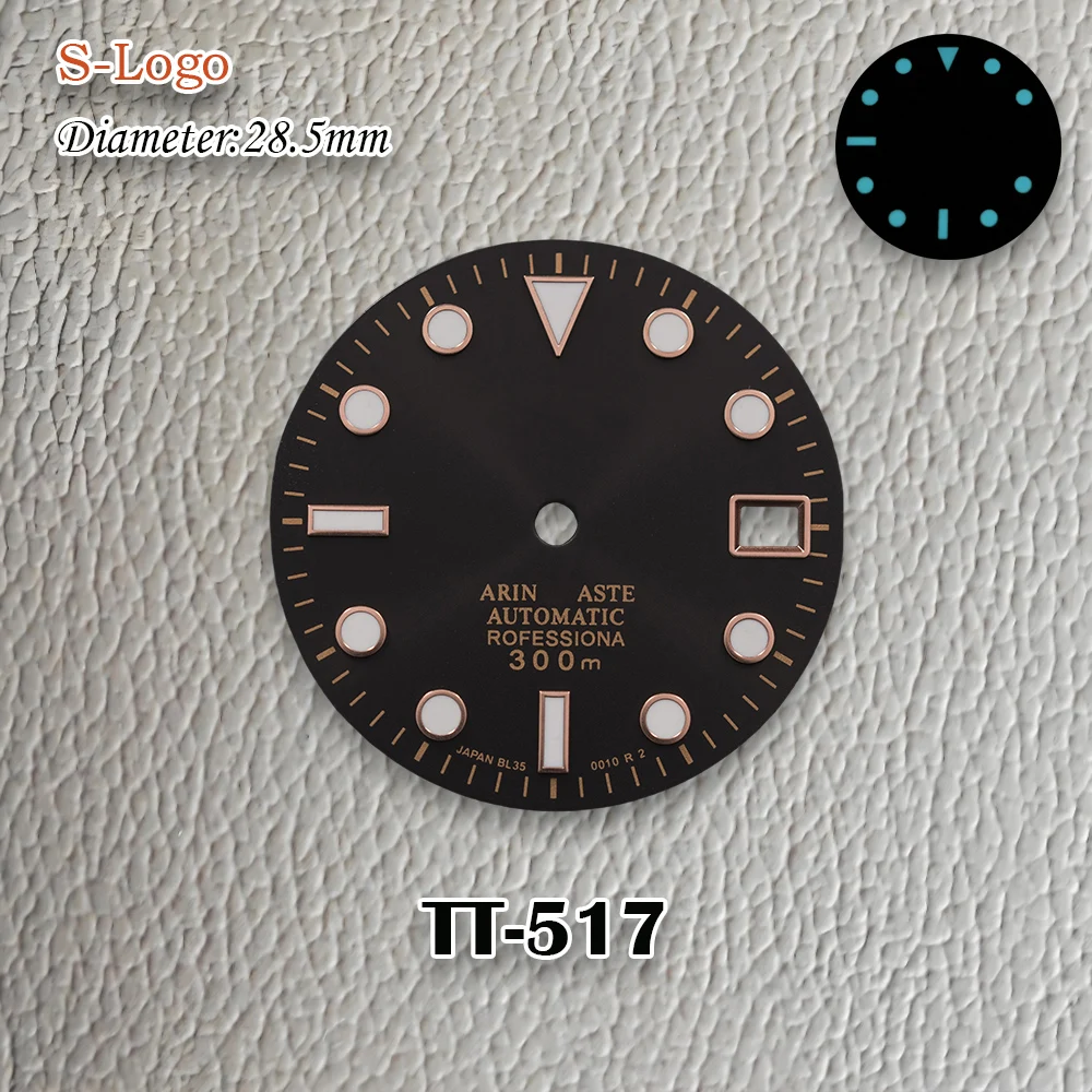 جديد 28.5 مللي متر S شعار NH35 البحرية الهاتفي مناسبة لحركة NH36 الجليد الأزرق جودة مضيئة ساعة حساسة تعديل الملحقات