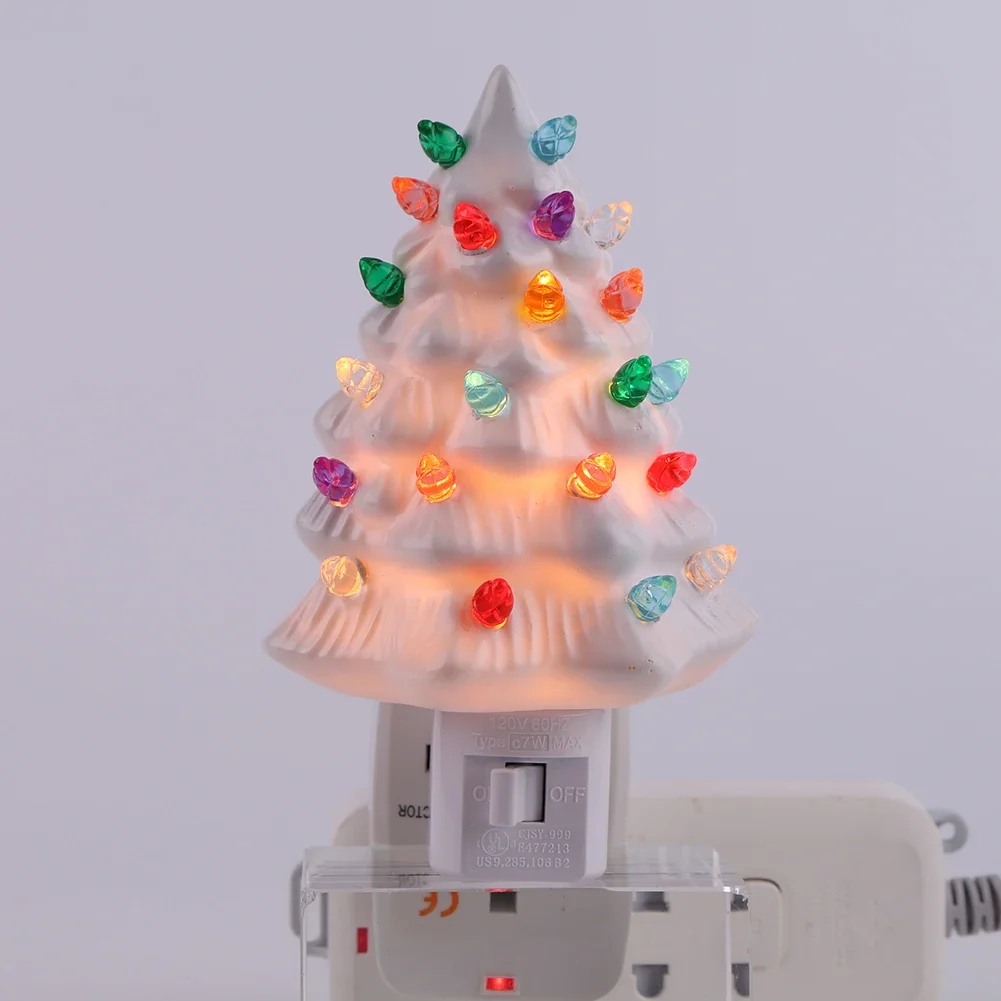 Resinous Christmas Tree Night Light Two Colours Ceramic Christmas Tree Bedside Lamp Mini Christmas Tree Bedside Lamp