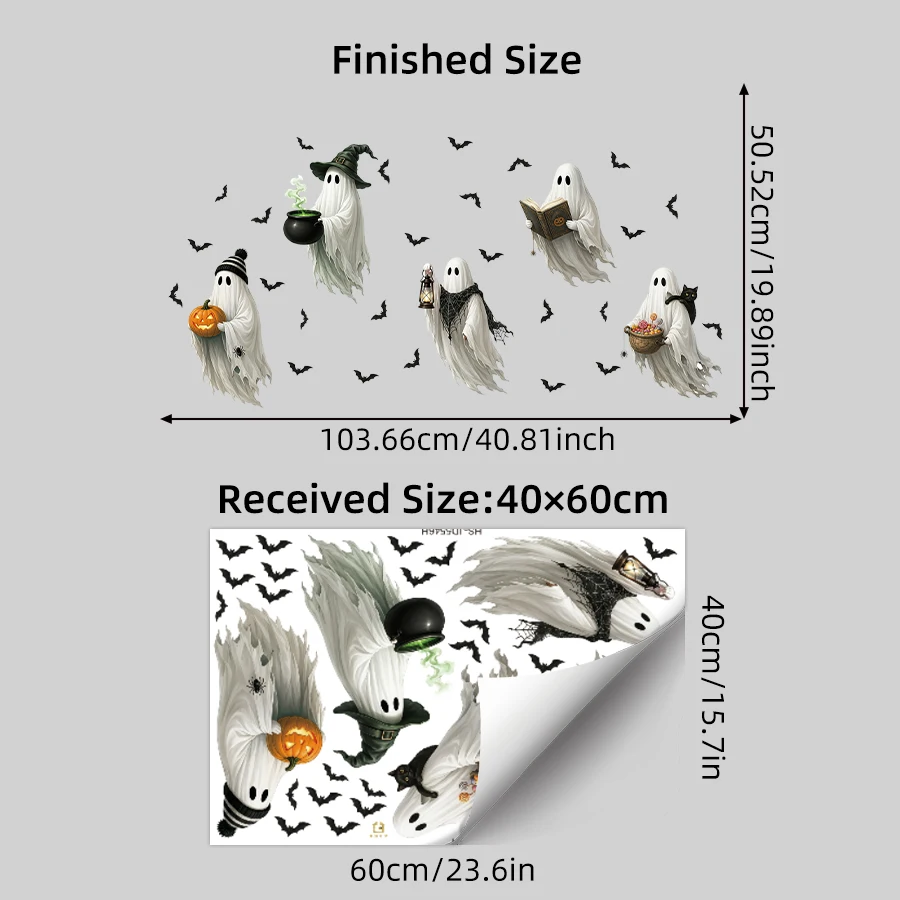 Halloween Ghost Static Clings Window Stickers, Double-Sided Reusable No Adhesive Glass Sticker for Kids Room Home Party Decor