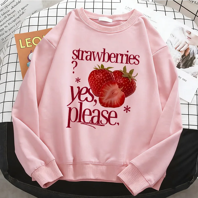 

Женские толстовки Sweet Strawberry: базовые теплые флисовые свитшоты, мягкие пуловеры с круглым вырезом в стиле High Street, повседневная женская одежда