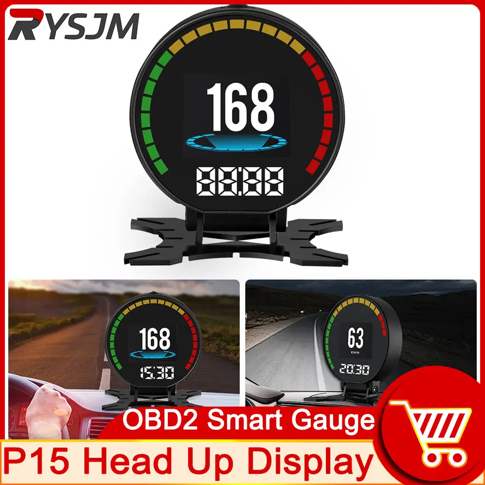 

HD P15 Car OBD2 HUD Head-Up Display Speedometer Overspeed Warning Digital Air Fuel Ratio Turbine Pressure Oil Water Temp Gauge