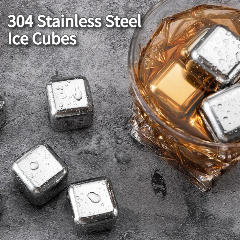304 Stainless Steel Ice Cubes with Clips Quick-Freezing Metal Ice Pellets for Whiskey Red Wine Ideal Beverage Chiller