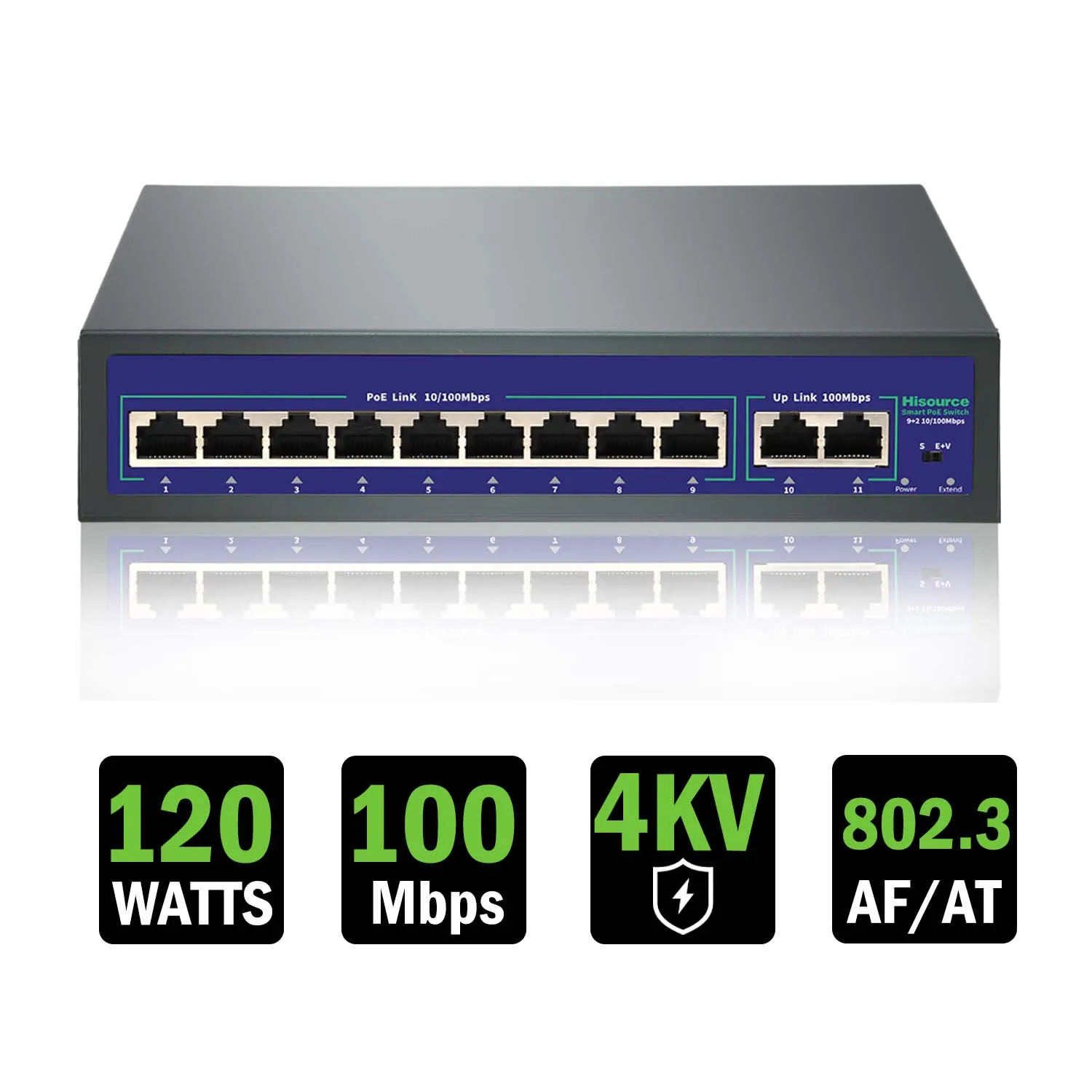 6 9 Port 10/100Mbps Ethernet Fast Switch High Power 120W POE Switch IEEE 802.3af/at with VLAN for IP Camera