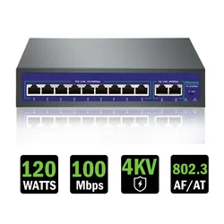 6 9 Port 10/100Mbps Ethernet Fast Switch High Power 120W POE Switch IEEE 802.3af/at with VLAN for IP Camera