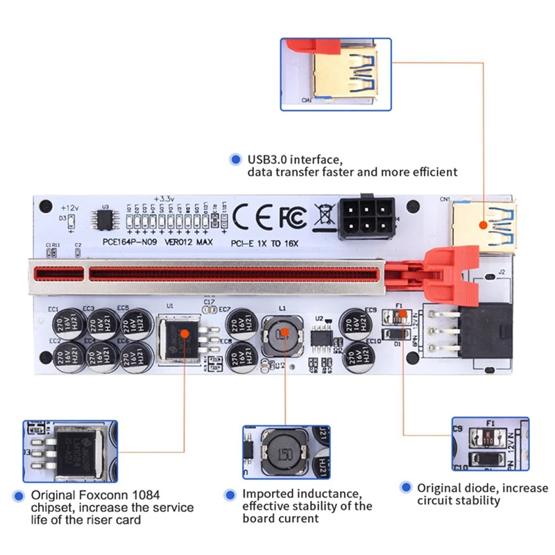 VER012 MAX Riser USB 3,0 PCI Express VER012MAX Riser Cable Riser para tarjeta de vídeo X16 extensor PCI-E Riser Card para minería