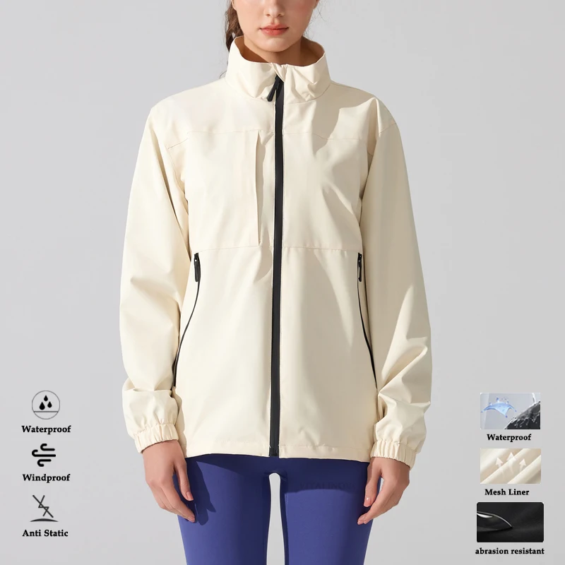 

VITALINOVO Women's Waterproof Rain Jacket Stand Collar Lightweight Windbreaker Raincoat Full Zipper Running Jacket for Hiking