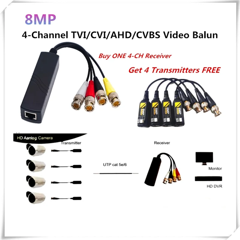 4CH CCTV BNC Passive Video Balun Network UTP RJ45 Transceiver