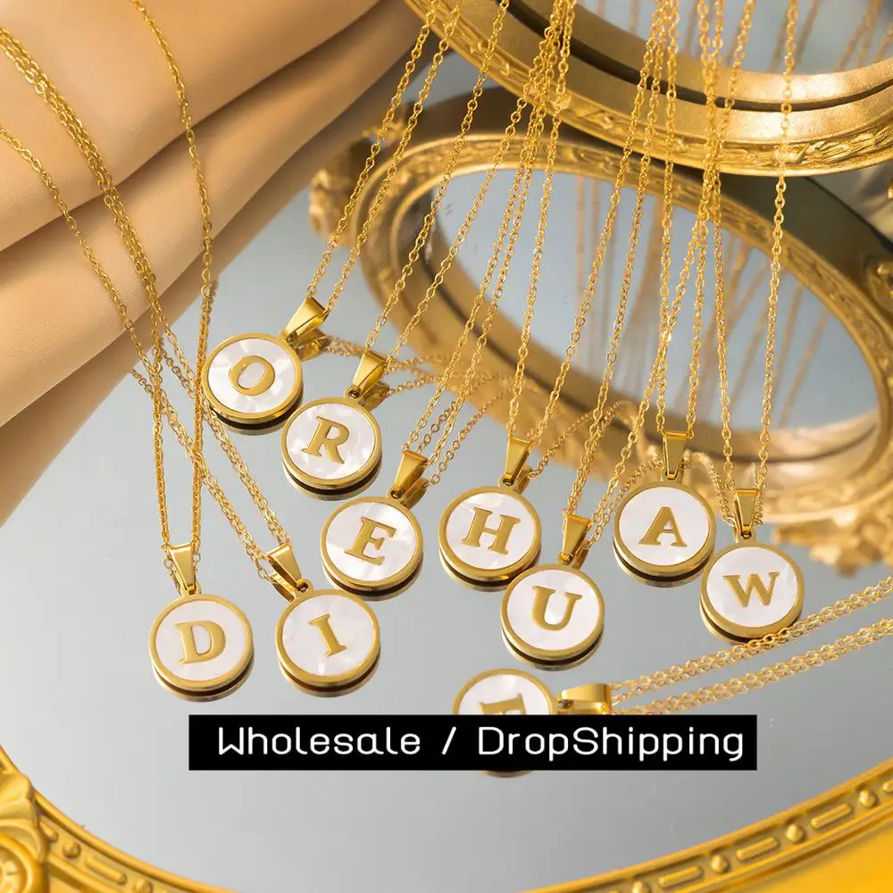 CARLIDANA Original Gold Color Stainless Steel Vintage Letter Coin Pendant Necklace for Women Initial 26 Alphabet Jewelry Gift