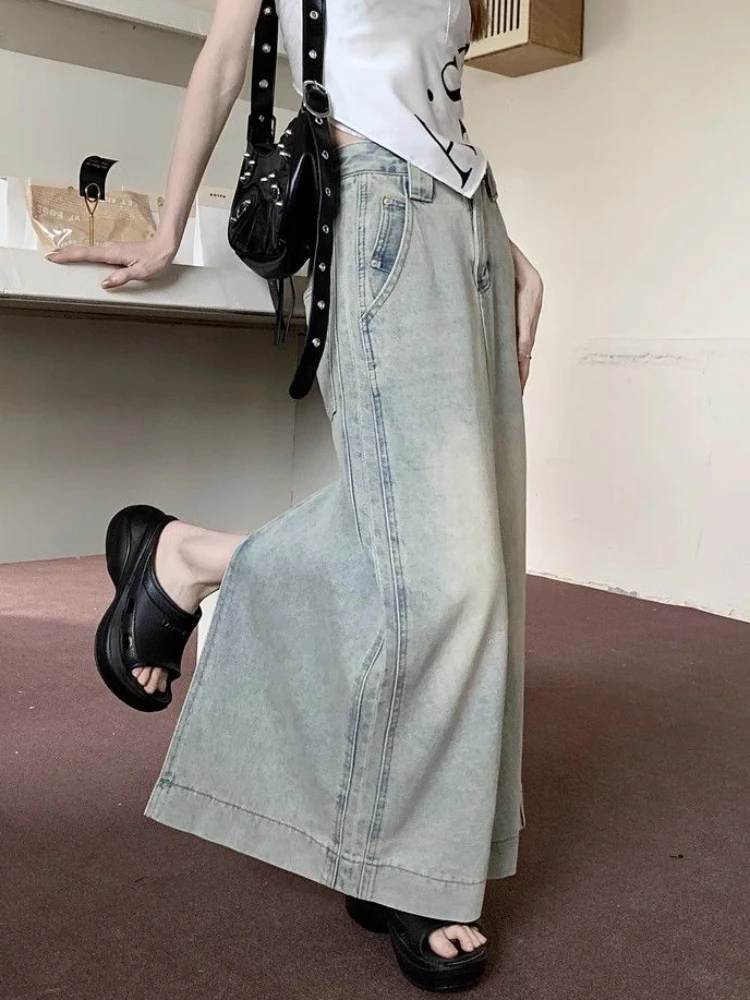 Gonne lunghe donna primavera High Street American Retro Denim Trendy Vintage Student Chic Hip Hop Streetwear Faldas Ladies Back-slit