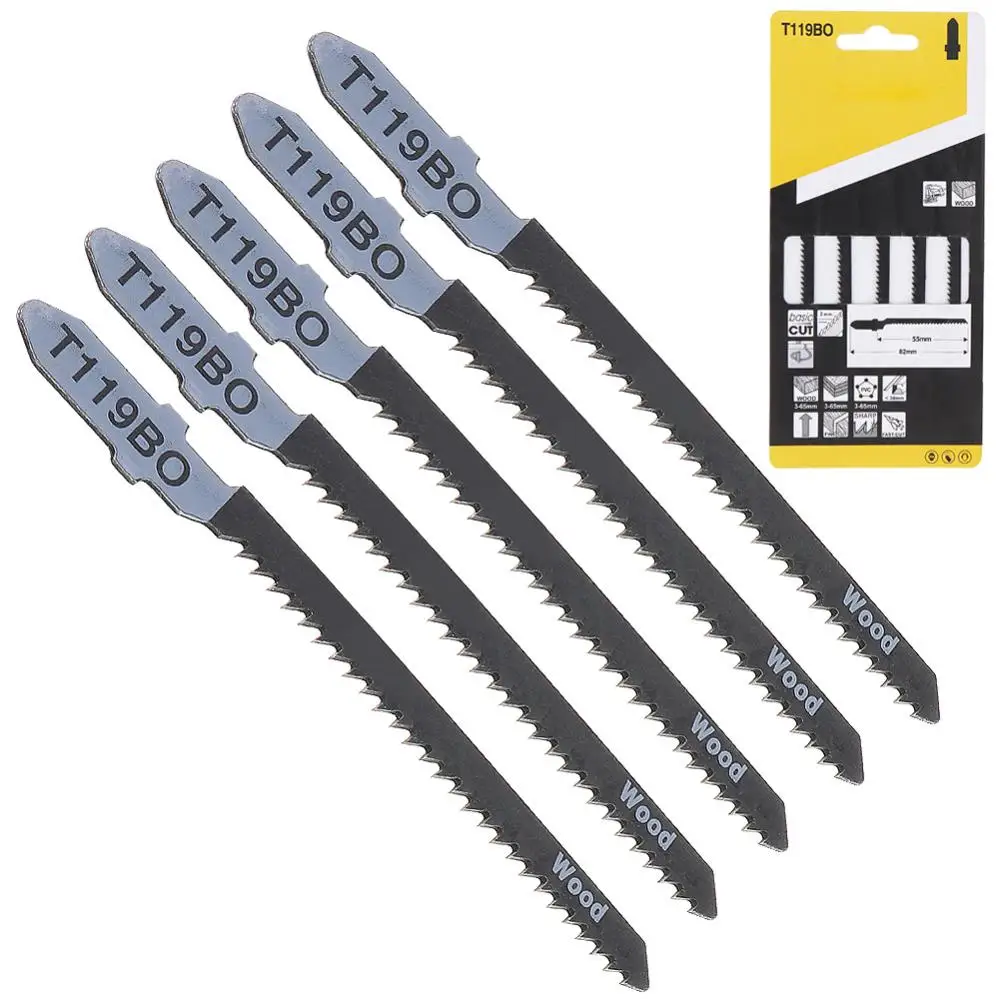 

5pcs/set T119BO 77mm High-carbon Steel Reciprocating Jig Saw Fast Cutting Saw Blade for Wood/Board/Plastic Cutting