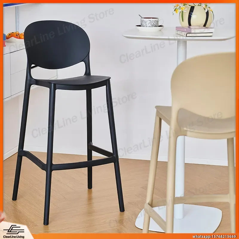 Plastic Bar Stool with Backrest High Stool for Kitchen Island Bar Counter Outdoor Restaurant Dopamine Decor Simple Modern