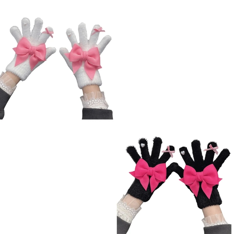 

Bowknot Crochet Gloves with Screentouch Finger Hole Outdoor Girl Women Gloves Dropshipping