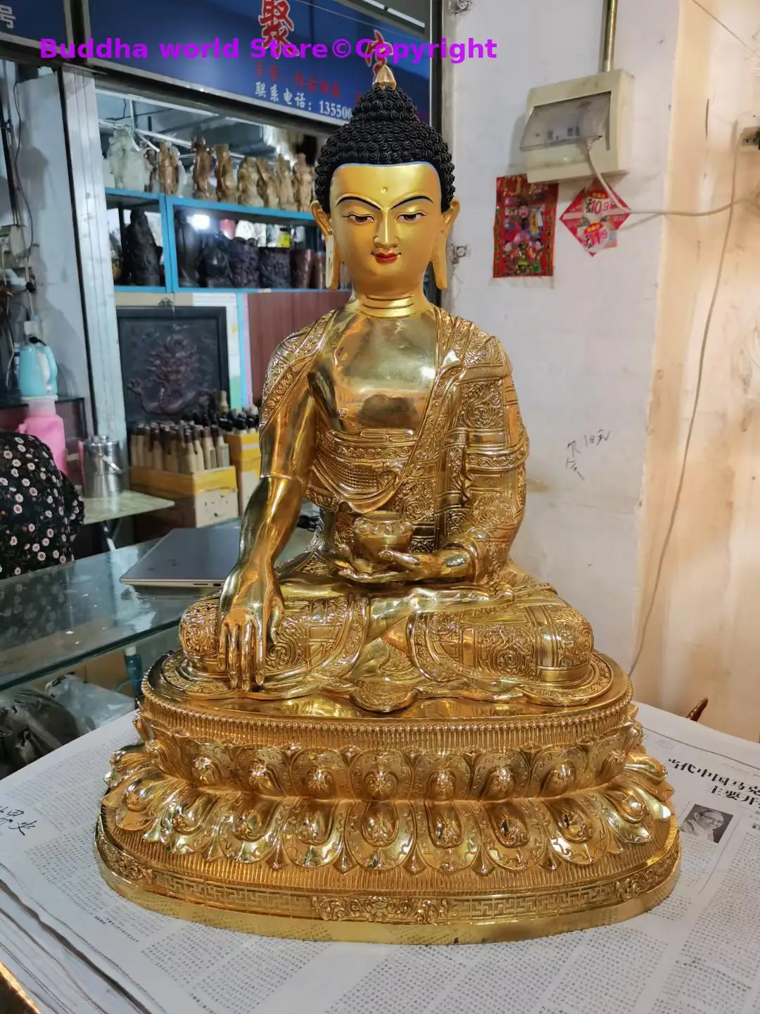 60CM Huge large Asia Tibetan Buddhism home temple good brass gilding Sakyamuni Amitabha Buddha statue bless Safety Health luck