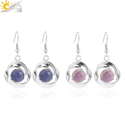 CSJA Natural Stone Earrings for Women Healing Round Cabochon Bead Crystal Rose Flower Dangle Earring Jewelry Christmas Gift H325