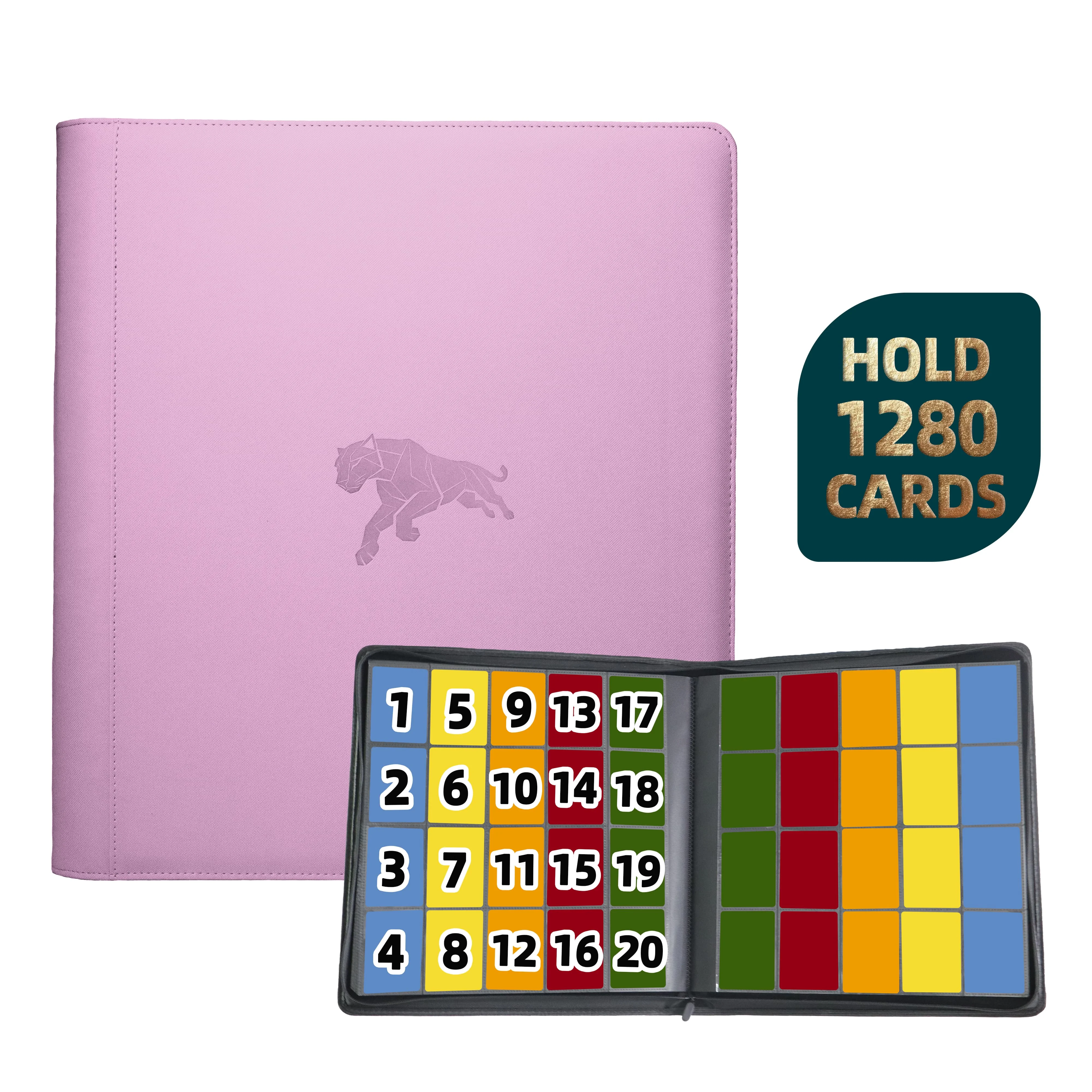 1280 vakjes dubbelzijdige trading card binder, 20-vakjes PU kaartenalbum met 100 kaarthulzen voor TCG/sportkaarten