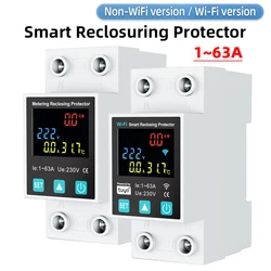 Tuya WiFi Smart Circuit Breaker With Power Metering 1P 1-63A Timer Power Voltage Current Voice Remote Control Switch LED Display