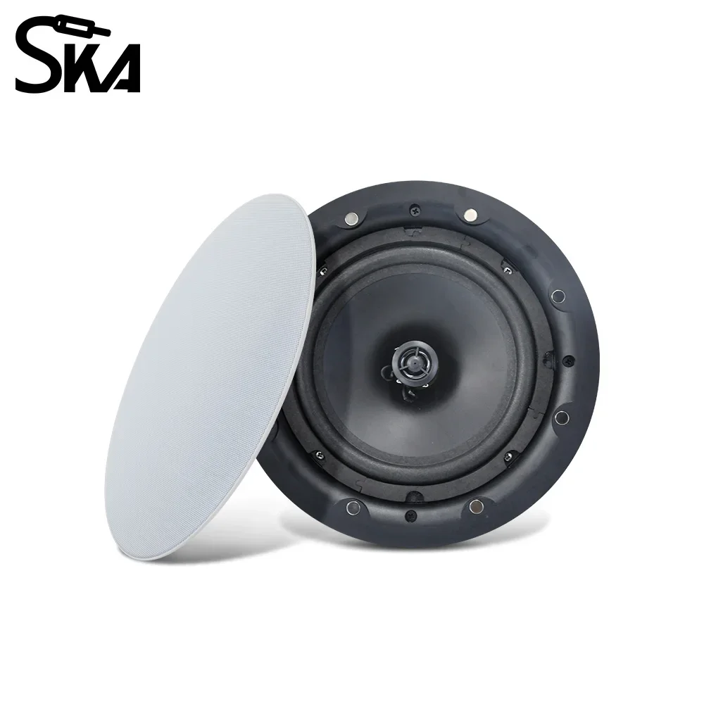 Speaker Plafon Anti Debu 8 inci 40W, Speaker Koaksial Pasif untuk Plafon/Dinding, Pemasangan Rata, Loudspeaker Siaran untuk Audio Dalam Ruangan