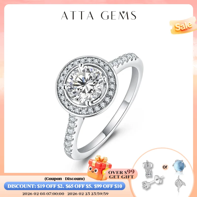 

ATTAGEMS 18K Gold Plated Round Cut D Color VVS1 1.0CT Moissanite Rings For Women Luxury 925 Sterling Silver Ring Wedding Gift